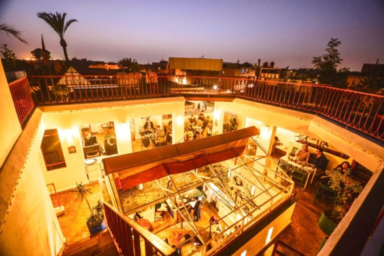 Cafe Clock Marrakech terrace with casual dining and cultural atmosphere in the Kasbah