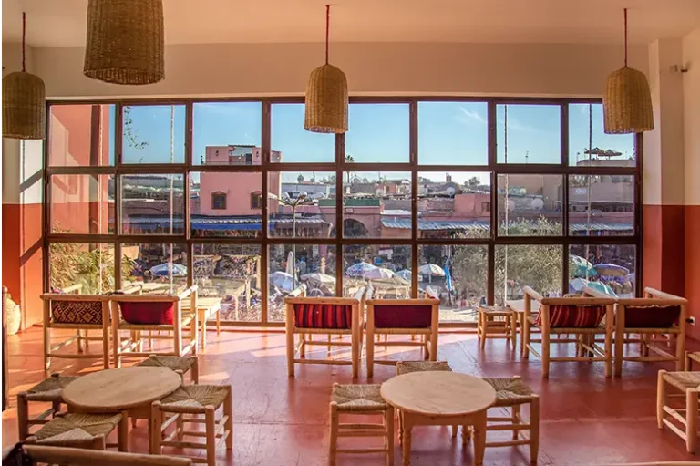 Cafe des Epices Marrakech rooftop terrace overlooking spice square in the Medina