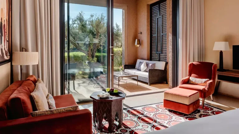 Spacious suite at Fairmont Royal Palm Marrakech featuring modern decor and a relaxing resort atmosphere