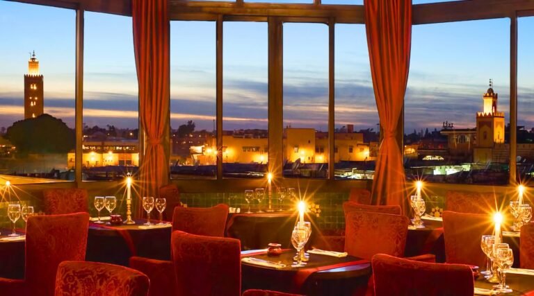Le Marrakchi restaurant terrace overlooking Jemaa el-Fna square in Marrakech