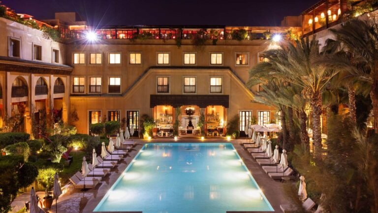Exterior view of Les Jardins de La Koutoubia showcasing classic Moroccan architecture near the Medina