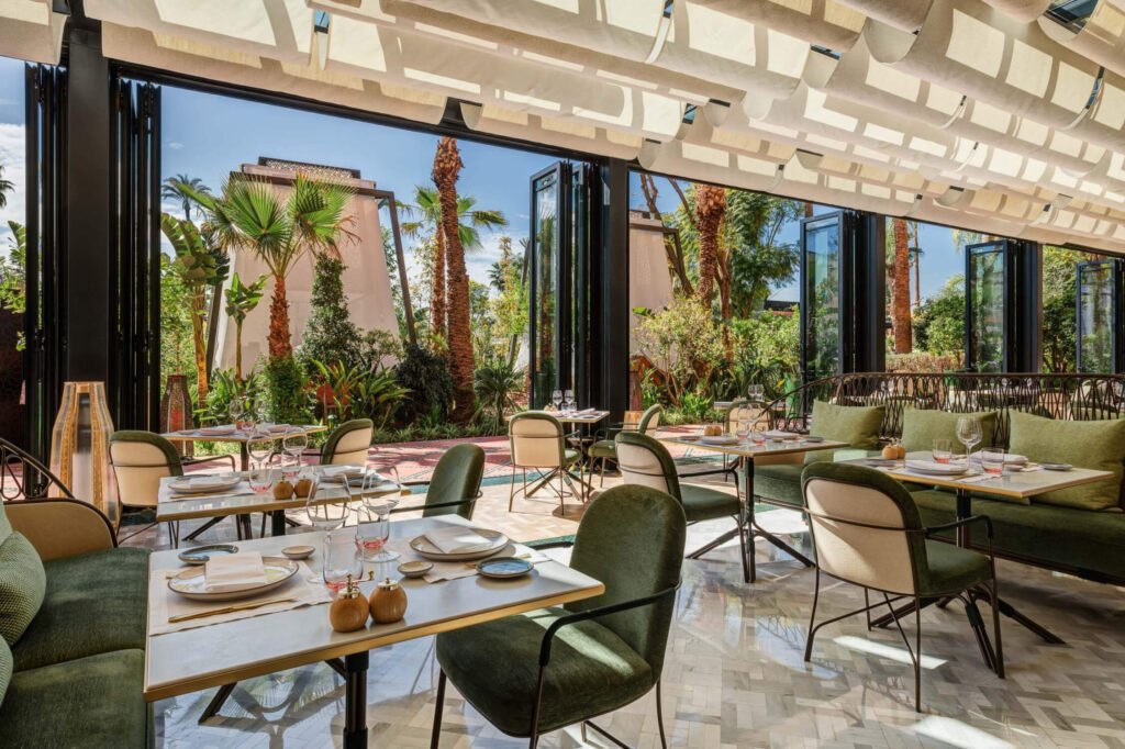 Elegant restaurant at La Mamounia Marrakech with refined Moroccan decor and fine dining atmosphere