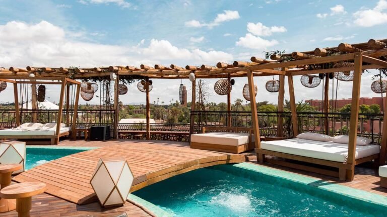 Nobu Hotel Marrakech rooftop pool and luxury modern design in Hivernage district