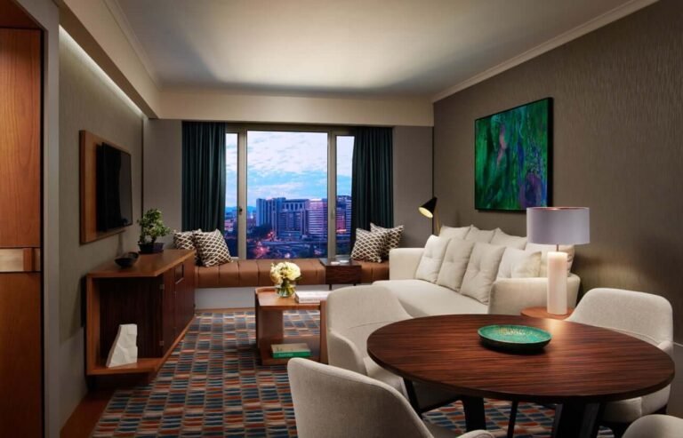 Spacious suite at Palais Namaskar with private terrace and serene garden views