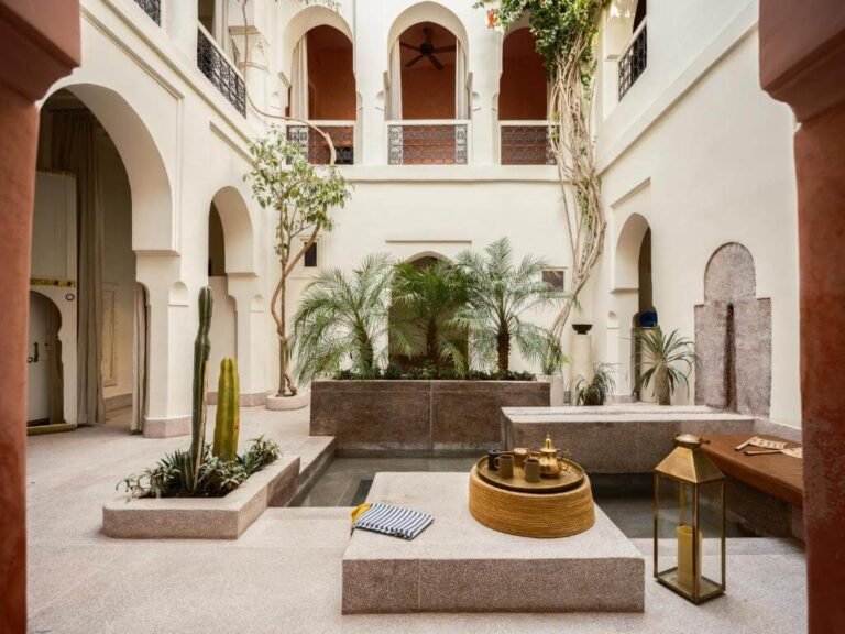 Riad Brummell Medina Marrakech courtyard with pool and chic Moroccan design