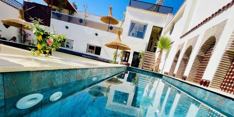 Riad Dar Najat courtyard with Moroccan decor and comfortable budget-friendly rooms in Marrakech Medina