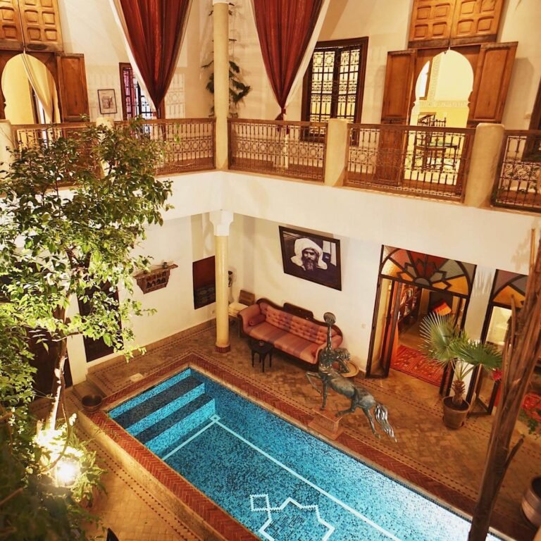 Riad El Zohar Marrakech courtyard with pool and traditional Moroccan tiles