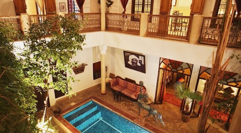 Riad El Zohar Marrakech courtyard with pool and traditional Moroccan tiles
