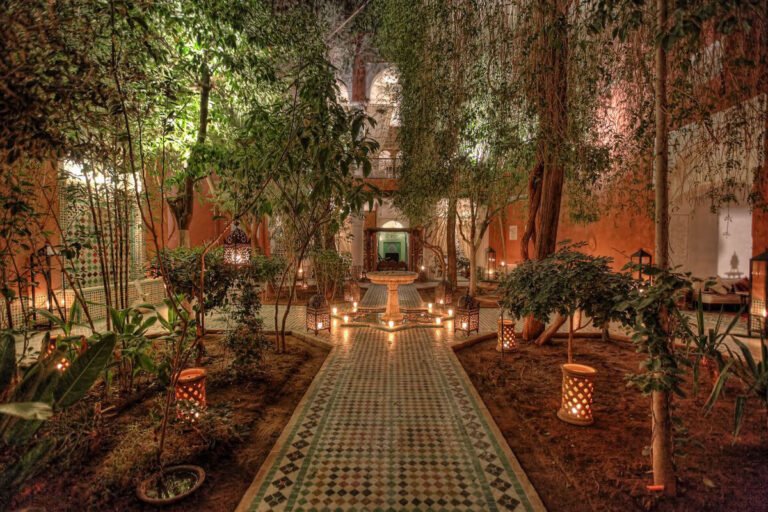 Riad Kaiss Marrakech courtyard with pool and Moroccan decorative tiles