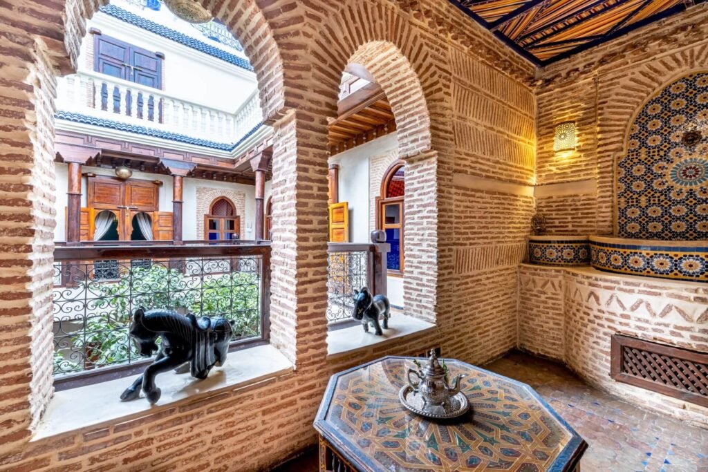 First-floor terrace at Maipa Boutique Riad with elegant contemporary Moroccan style