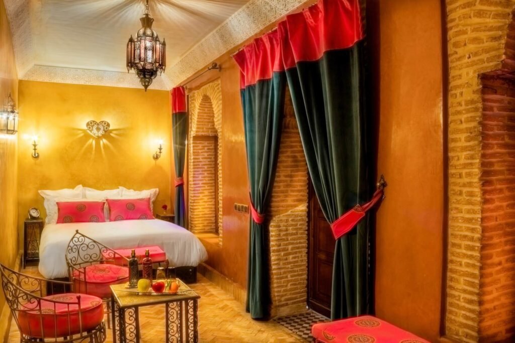 Elegant suite at Maipa Boutique Riad with minimalist Moroccan decor and refined atmosphere