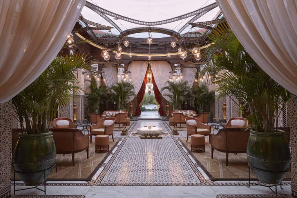 Royal Mansour Marrakech courtyard with fountain and traditional Moroccan architecture
