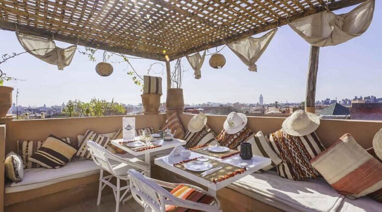 Atay Cafe Marrakech rooftop terrace with Moroccan tea and views over the Medina